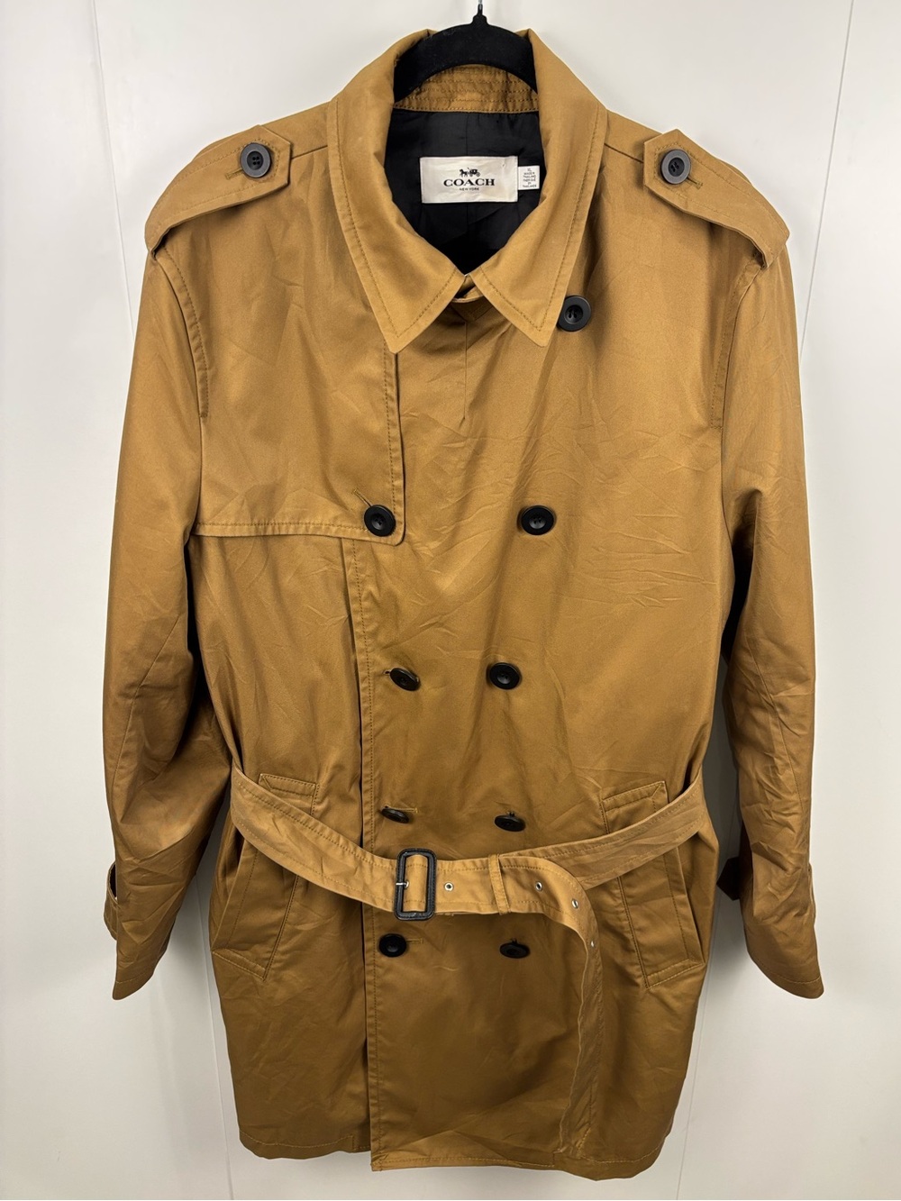 Coach Men's Double-Breasted Classic Trench Coat Belted Camel Tan sz XL Luxury